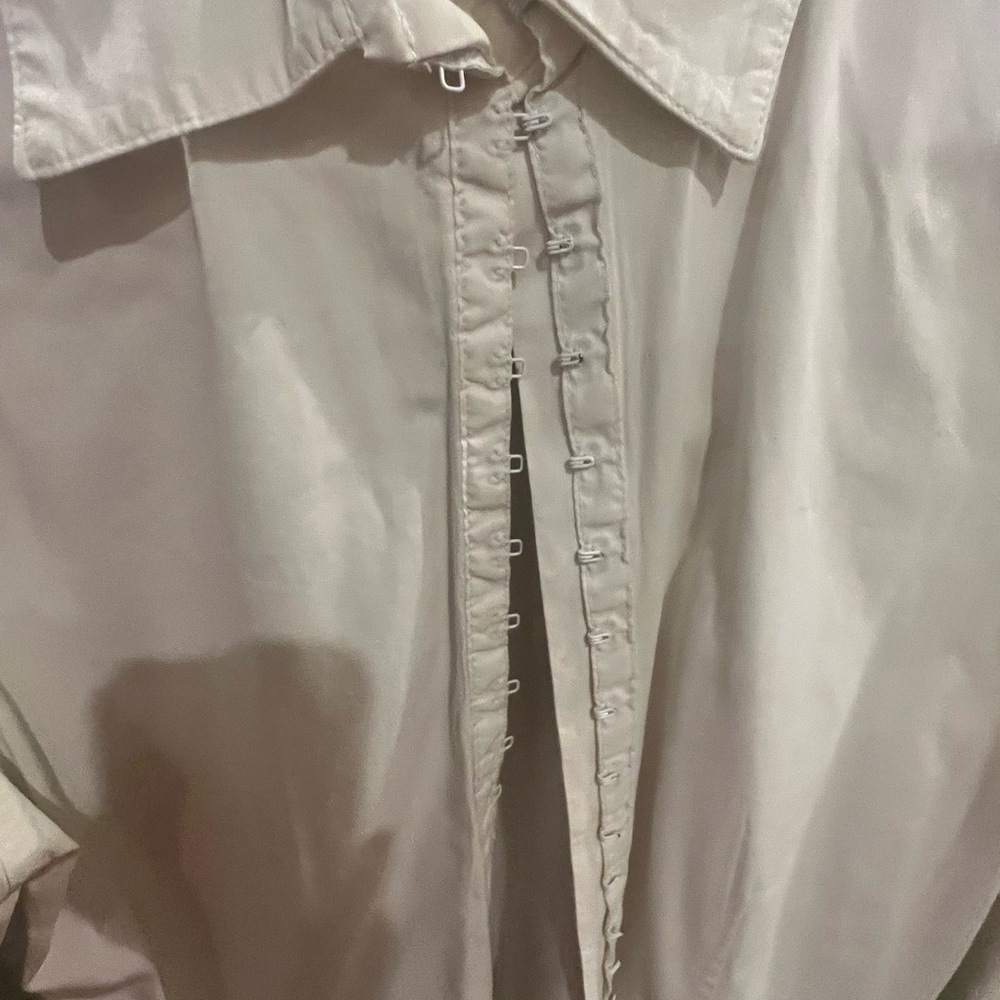 Burberry winter white hook and eye button down shirt.